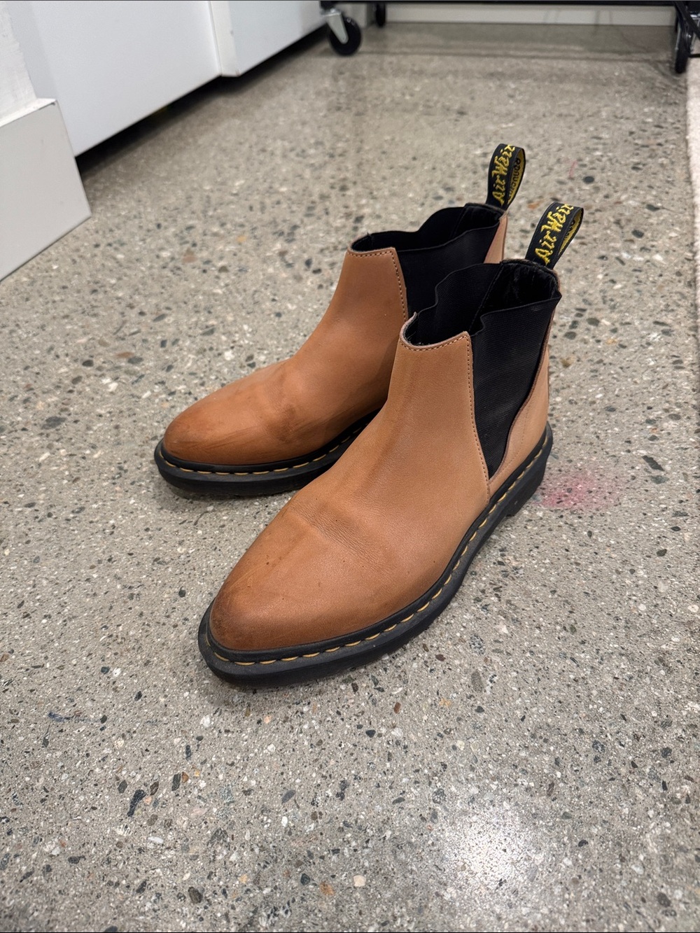 Dr. Martens tan Chelsea Boots with Black Elastic